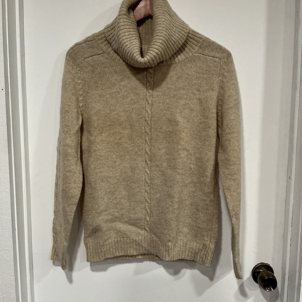 Vintage Evan Picone Wool Turtleneck Cable Knit Sweater, Beige, Large, Hong Kong